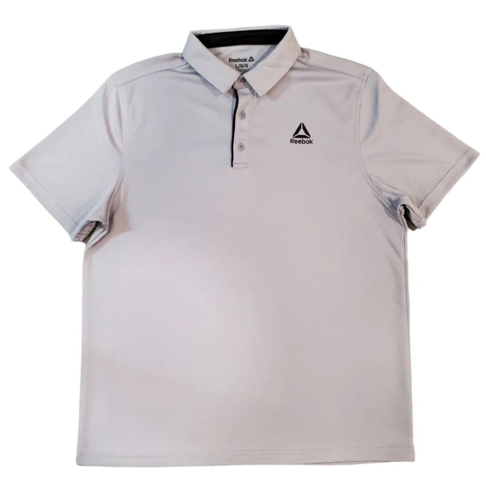 Reebok Mens Gray Short Sleeve Polo Shirt Size Large